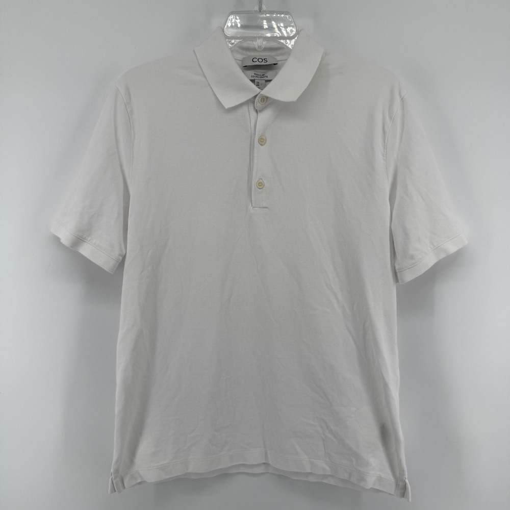 COS Polo Shirt Mens Medium‎ White Regular Fit Short Sleeve 100% Cotton Pique